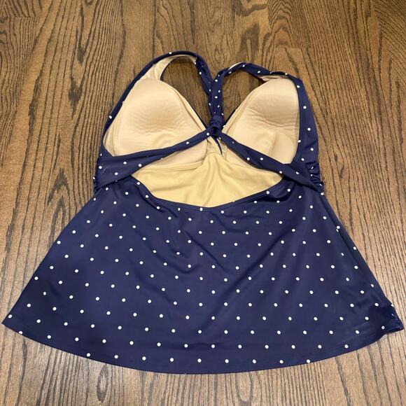 LL Bean Womens Blue Polka Dot Racerback Babydoll Tankini Swim Top Size Medium - Picture 2 of 6